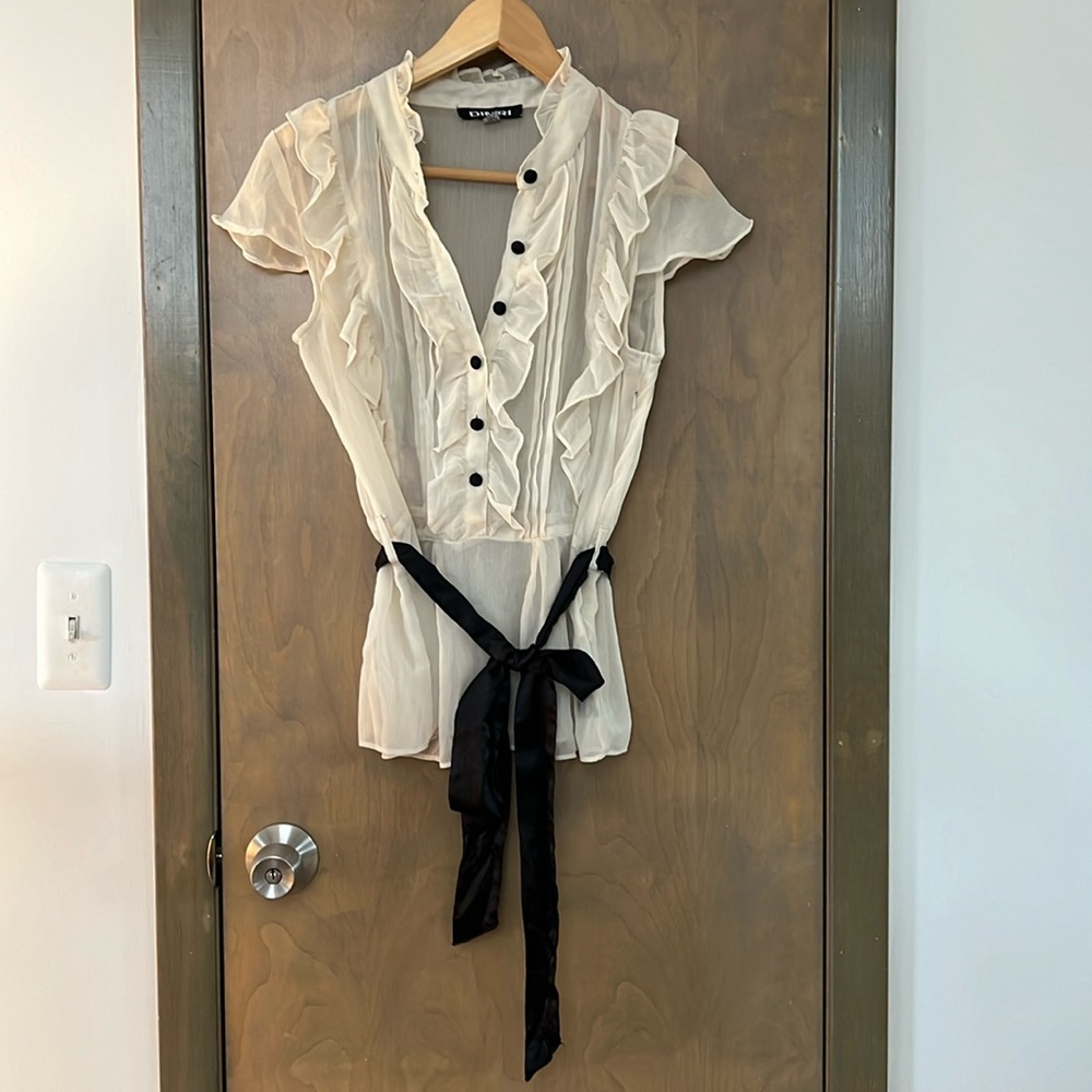 Sheer Cream And Black Top